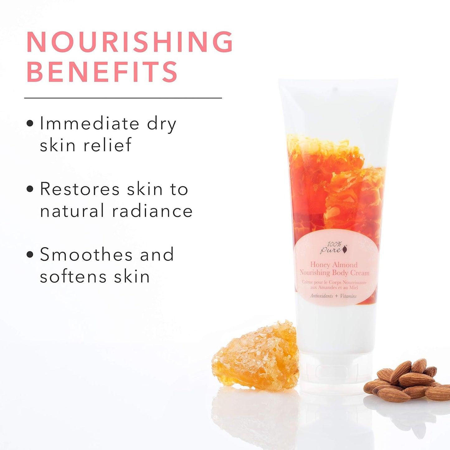 100% Pure ハニーアーモンド ナリッシングボディクリーム 8 fl oz Honey Almond Nourishing Body Cream 236ml